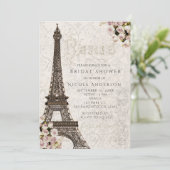 Chic Paris Eiffel Tower & Rose Elegante Einladung (Stehend Vorderseite)