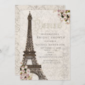 Chic Paris Eiffel Tower & Rose Elegante Einladung (Vorne/Hinten)