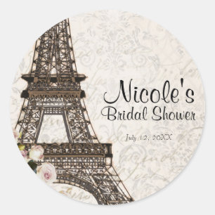 Chic Paris Eiffel Tower & Rose Elegantes Ambiente Runder Aufkleber