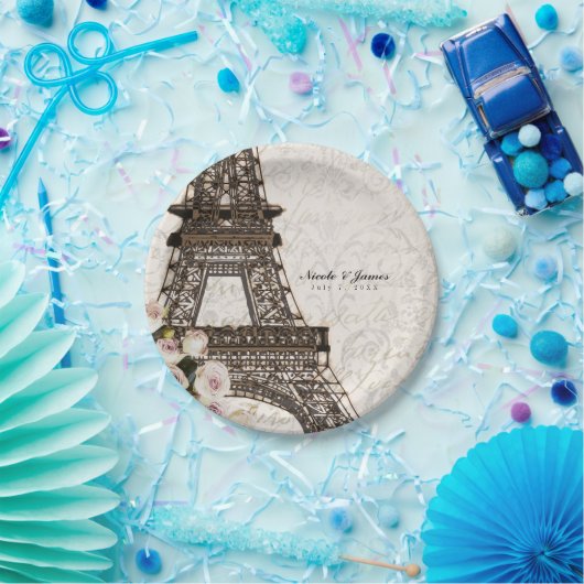 Chic Paris Eiffel Tower & Rose Elegantes Party Pappteller (Party)