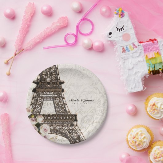 Chic Paris Eiffel Tower & Rose Elegantes Party Pappteller (Party)