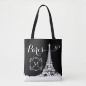 Chic Paris Eiffel Tower Schwarz-weiß Monogram Tasche (Vorderseite)