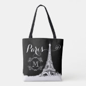 Chic Paris Eiffel Tower Schwarz-weiß Monogram Tasche (Rückseite)