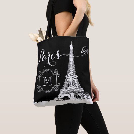 Chic Paris Eiffel Tower Schwarz-weiß Monogram Tasche (Von Nahem)