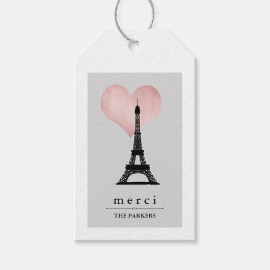 Chic Paris Eiffelturm mit Rose Gold Herzstück Merc Geschenkanhänger (Vorderseite)