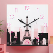 Chic PARIS Eiffelturm Skyline Pink Moderne Quadratische Wanduhr