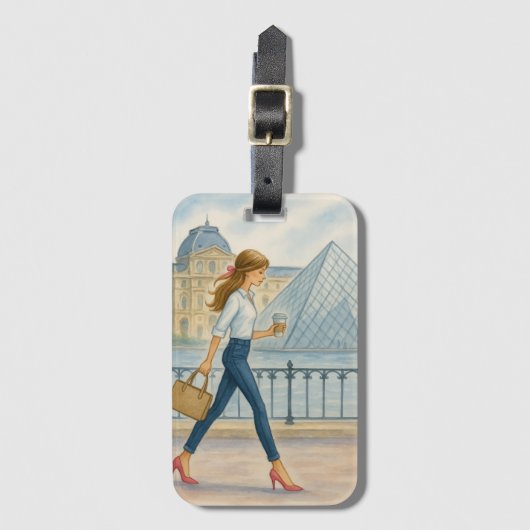 Chic Paris Girl by Louvre Luggage Tag Gepäckanhänger (Vorderseite Vertikal)