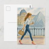 Chic Paris Girl by Louvre Postkarte (Vorne/Hinten)