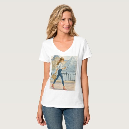 Chic Paris Girl by Louvre T-Shirt (Vorderseite Vollansicht)