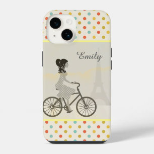 Chic Paris Girl Reiten Bike Dotty Personalisiert iPhone 14 Hülle