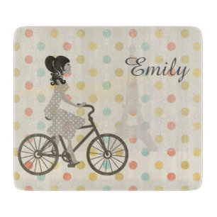 Chic Paris Girl Reiten Bike Dotty Personalisiert Schneidebrett
