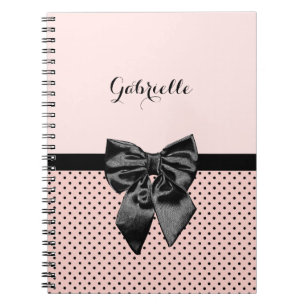 Chic Pariser Pink Polka Dots Black Bow und Name Notizblock