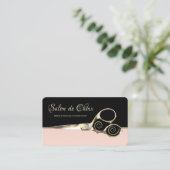 Chic Pariser Salon in hellrosa Schwarz und Schere Visitenkarte (Stehend Vorderseite)