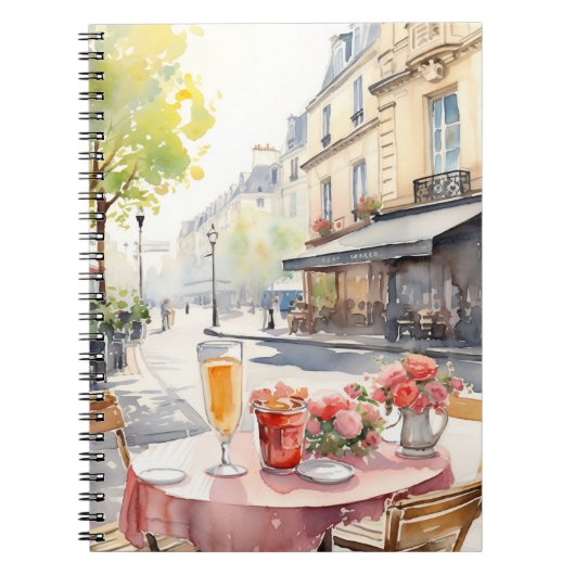 Chic Parisian Café Aquarellbild Notizblock (Vorderseite)