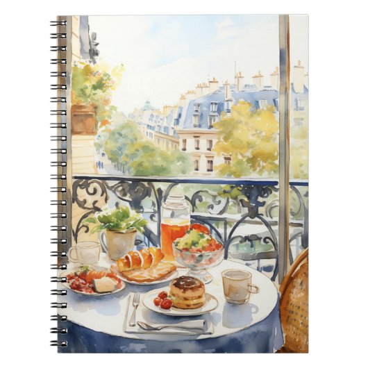 Chic Parisian Café Aquarellbild Notizblock (Vorderseite)