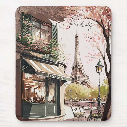 Chic Parisian Café Eiffel Tower Paris France Shop Mousepad (Vorne)
