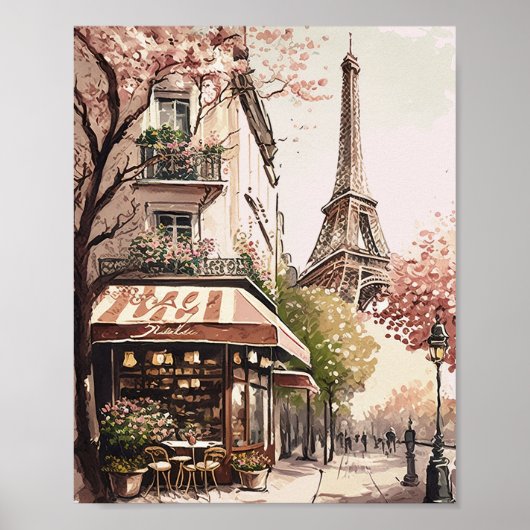 Chic Parisian Café Eiffel Tower Paris Frankreich S Poster (Vorne)
