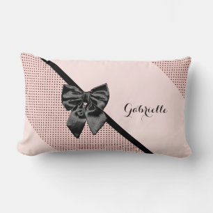 Chic Parisian Pink Polka Dots Black Bow und Name Lendenkissen