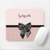 Chic Parisian Pink Polka Dots Black Bow und Name Mousepad (Mit Mouse)
