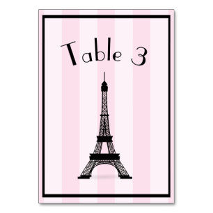 Chic Parisian Pink Strip Black Eiffel Tower Tischnummer