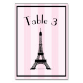 Chic Parisian Pink Strip Black Eiffel Tower Tischnummer (Vorderseite)