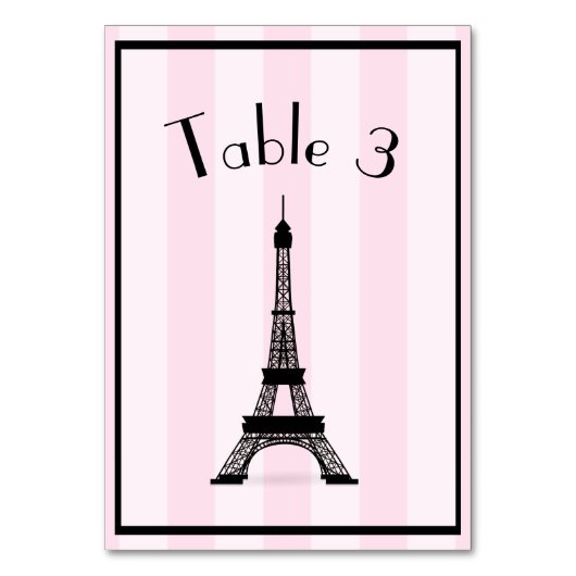 Chic Parisian Pink Strip Black Eiffel Tower Tischnummer (Vorderseite)