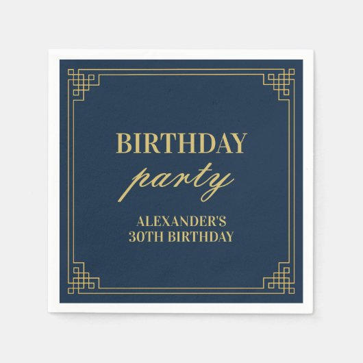 Chic Party Navy Gold Gatsby Art deco Frame Serviette (Vorderseite)