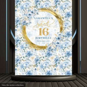 Chic Pastel Blue 16 . Geburtstag Gold Glitzer Bann Wandteppich