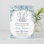 Chic Pastel Blue Floral Elephant Boy Baby Dusche Einladung (Stehend Vorderseite)