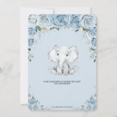 Chic Pastel Blue Floral Elephant Boy Baby Dusche Einladung (Rückseite)