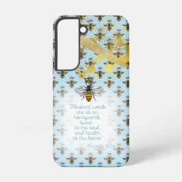 Chic Pastel Blue Gold Bee Matrix Bible Queen Bee Samsung Galaxy Hülle