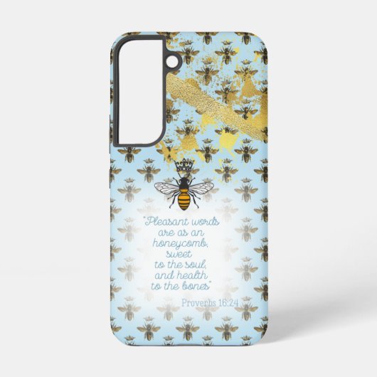 Chic Pastel Blue Gold Bee Matrix Bible Queen Bee Samsung Galaxy Hülle (Rückseite)