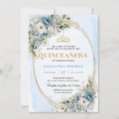Chic Pastel Blue Gold Eucalyptus 15th Birthday Einladung (Vorderseite)