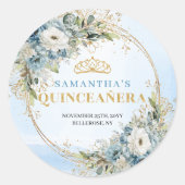 Chic Pastel Blue Gold Greenery Quinceañera Sticker (Vorderseite)