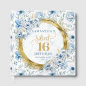 Chic Pastel Blue Sweet 16 Gästebuch mit Glitzern (Vorderseite)
