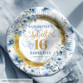 Chic Pastel Blue Sweet 16 Gold Sparkle Party Plate Pappteller
