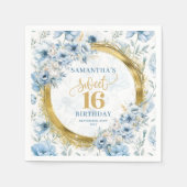 Chic Pastel Blue Sweet 16 Napkin mit Gold Sparkle Serviette (Vorderseite)
