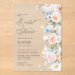 Chic Pastel Blush White Blue Floral Brautparty Acryleinladungen