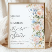 Chic Pastel Blush White Blue Floral Brautparty Poster