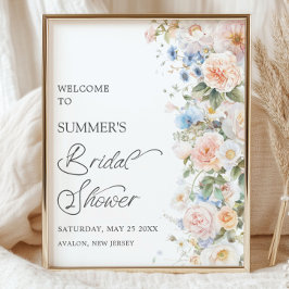 Chic Pastel Blush White Blue Floral Brautparty Poster