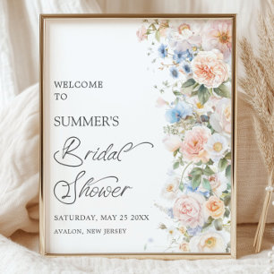 Chic Pastel Blush White Blue Floral Brautparty Poster