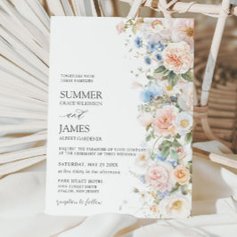 Chic Pastel Blush White Blue Rose Blumenzehen Einladung