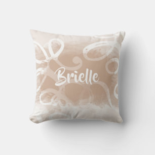 Chic Pastel Braun Aquarellfarben Wirbel mit Namen Kissen