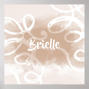 Chic Pastel Braun Aquarellfarben Wirbel mit Namen Poster