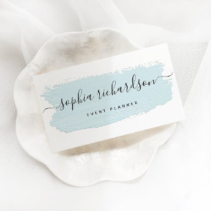 Chic Pastel Brush Stroke   Light Blue on White Visitenkarte