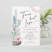 Chic Pastel Cacti Taco Bout Liebe Brautparty Einladung (Stehend Vorderseite)