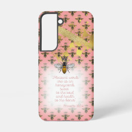 Chic Pastel Coral Gold Bee Grid Bible Queen Bee Samsung Galaxy Hülle