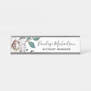 Chic Pastel Floral mit Name und Titel Schreibtischnamensplakette