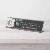 Chic Pastel Floral mit Name und Titel Schreibtischnamensplakette (Vorderseite )