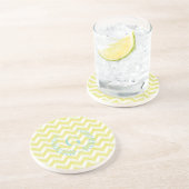 Chic Pastel Gelb Aquamarine Zickzack Custom Monogr Untersetzer (Seite)